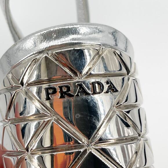 Prada Geometric Silver Metallic Logo Triangle Slingback Pumps In Argento IT 38 - Picture 10 of 13
